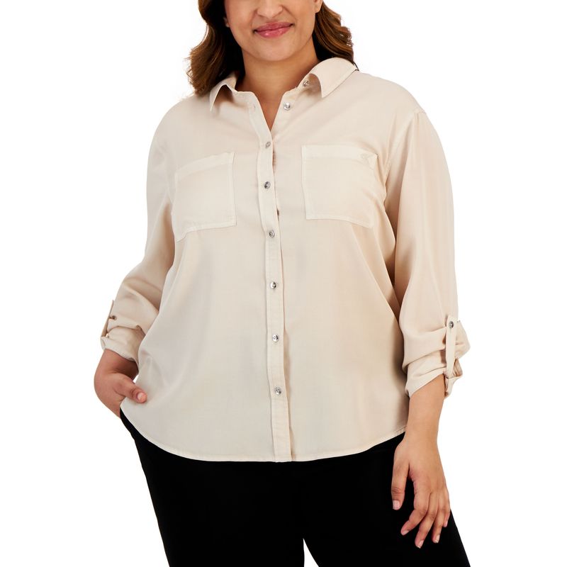 Trendy Plus Size Utility Shirt